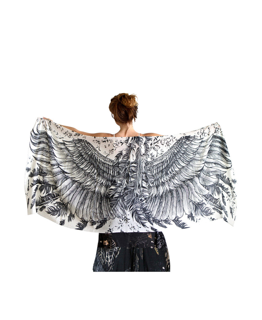 shovava scarf, angel wings scarf, white feathers scarf, costume wings
