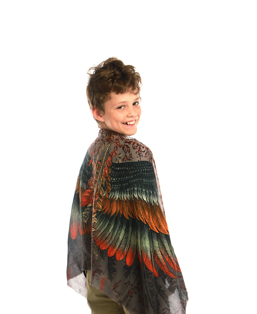 unisex children's scarf, unisex kid's scarf, bird wing print scarf, feather print scarf