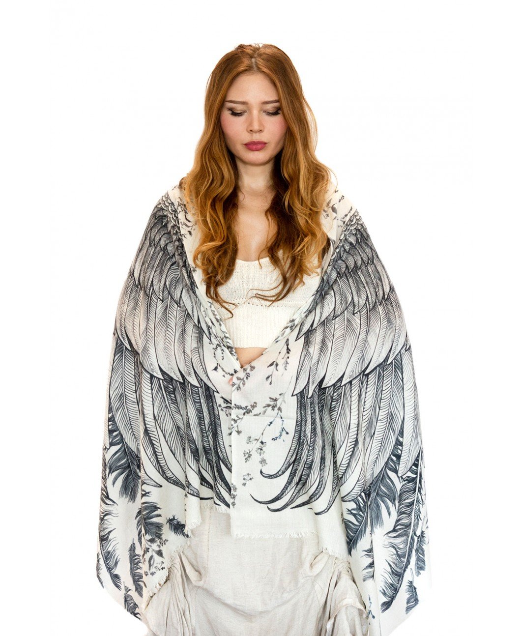 angel wing scarf, white feathers scarf, angel scarves, unisex scarf, angel accessories